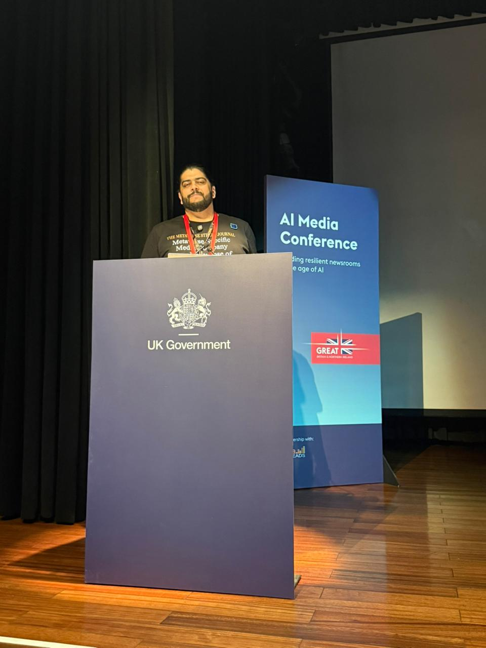 Omniscient AI founder speaking at AI Media Conference at British Council, New Delhi